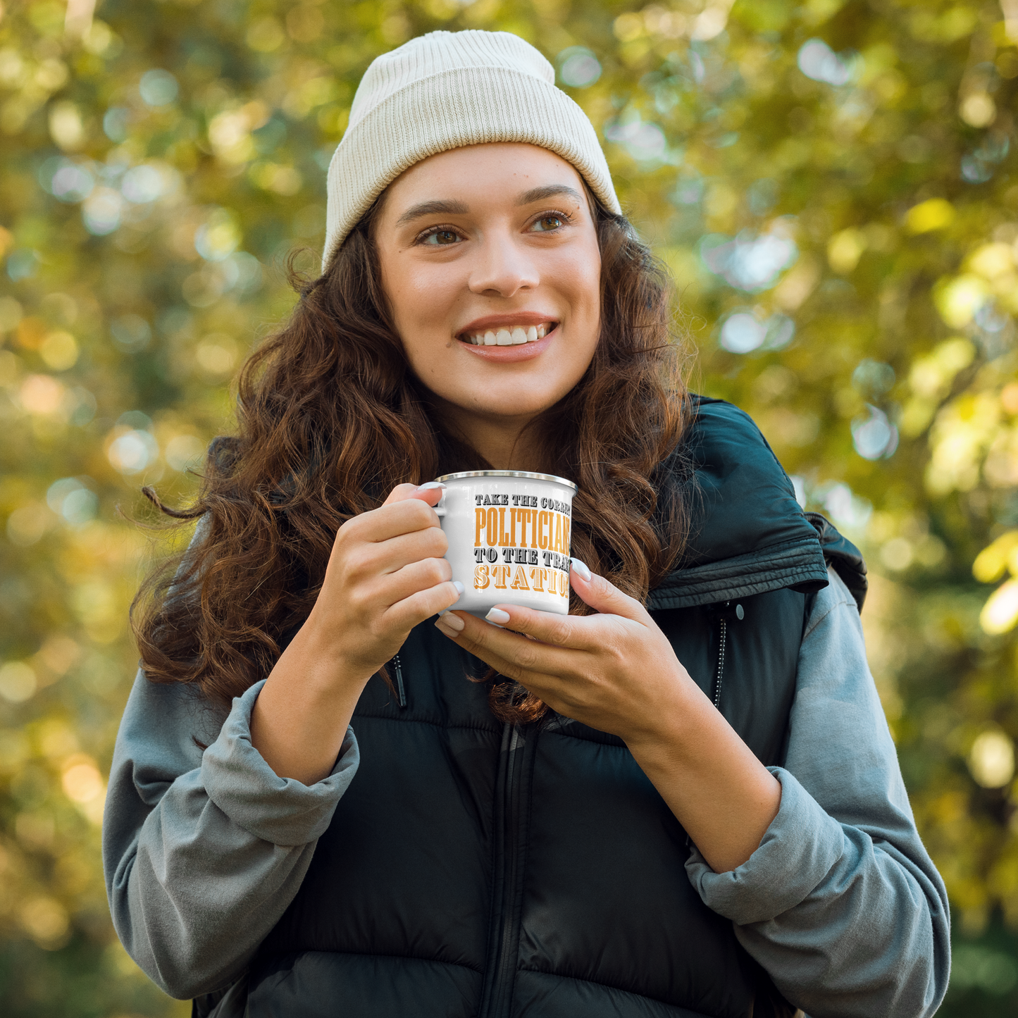 Paid Crime "Politicians To The Train Station" Enamel Mug