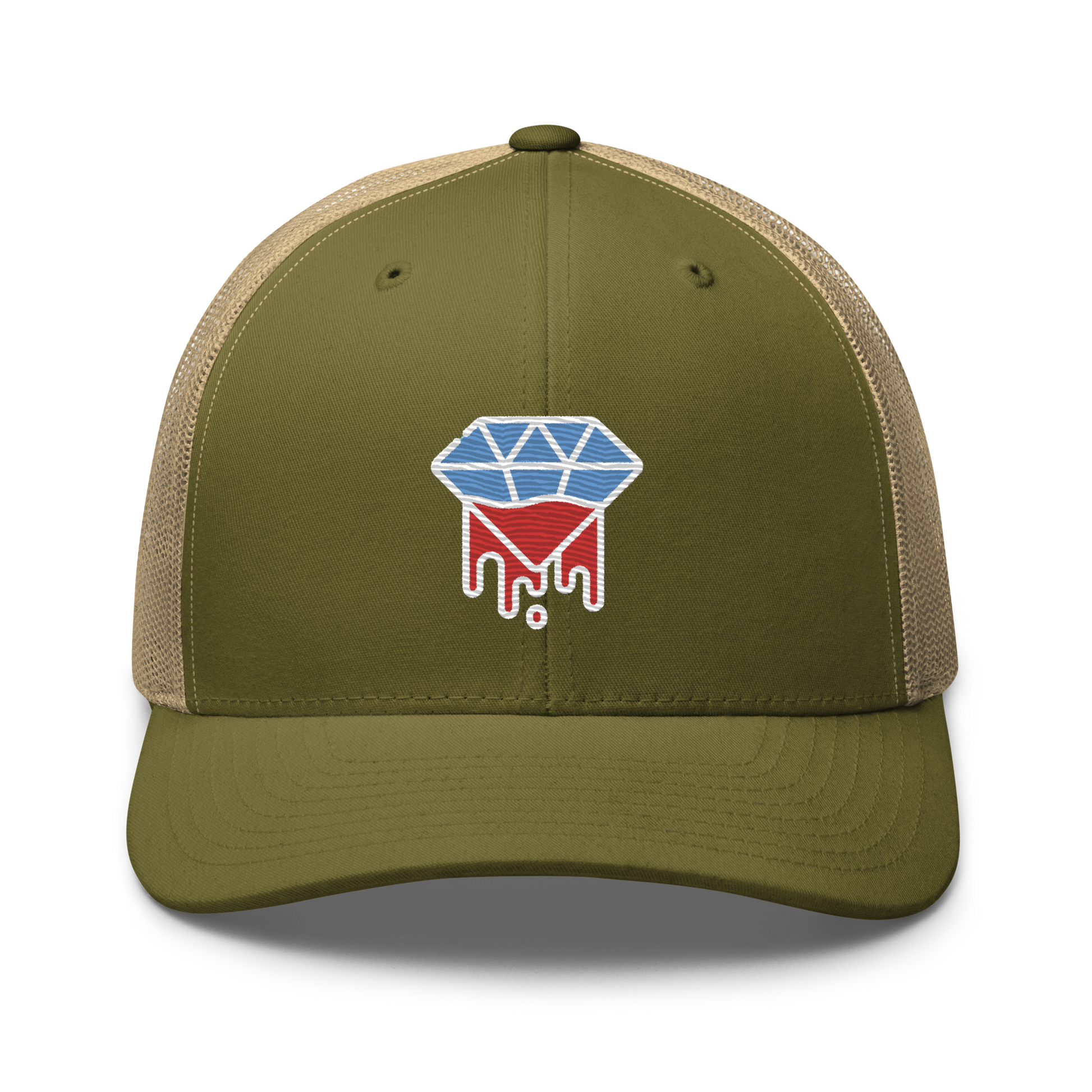 Moss green and tan retro trucker hat