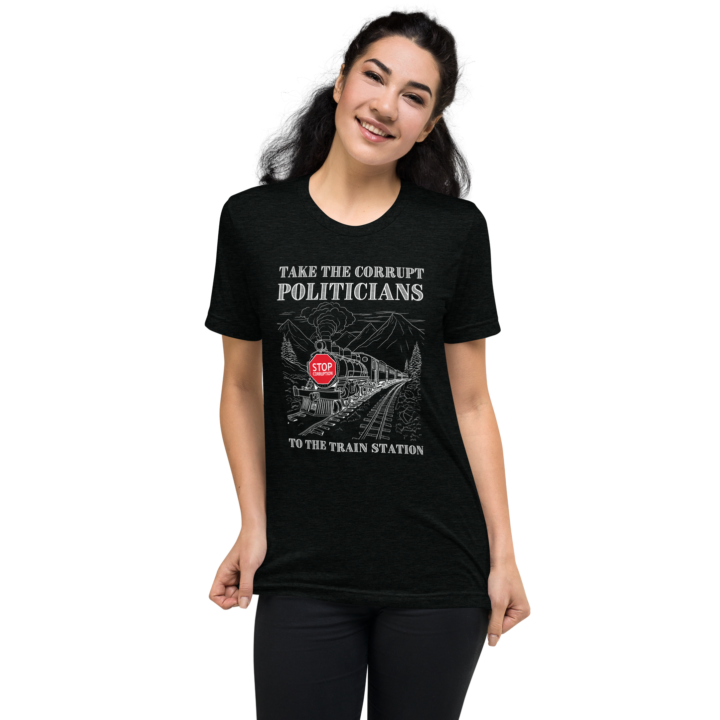 50% polyester, cotton, rayon black tri-blend tee