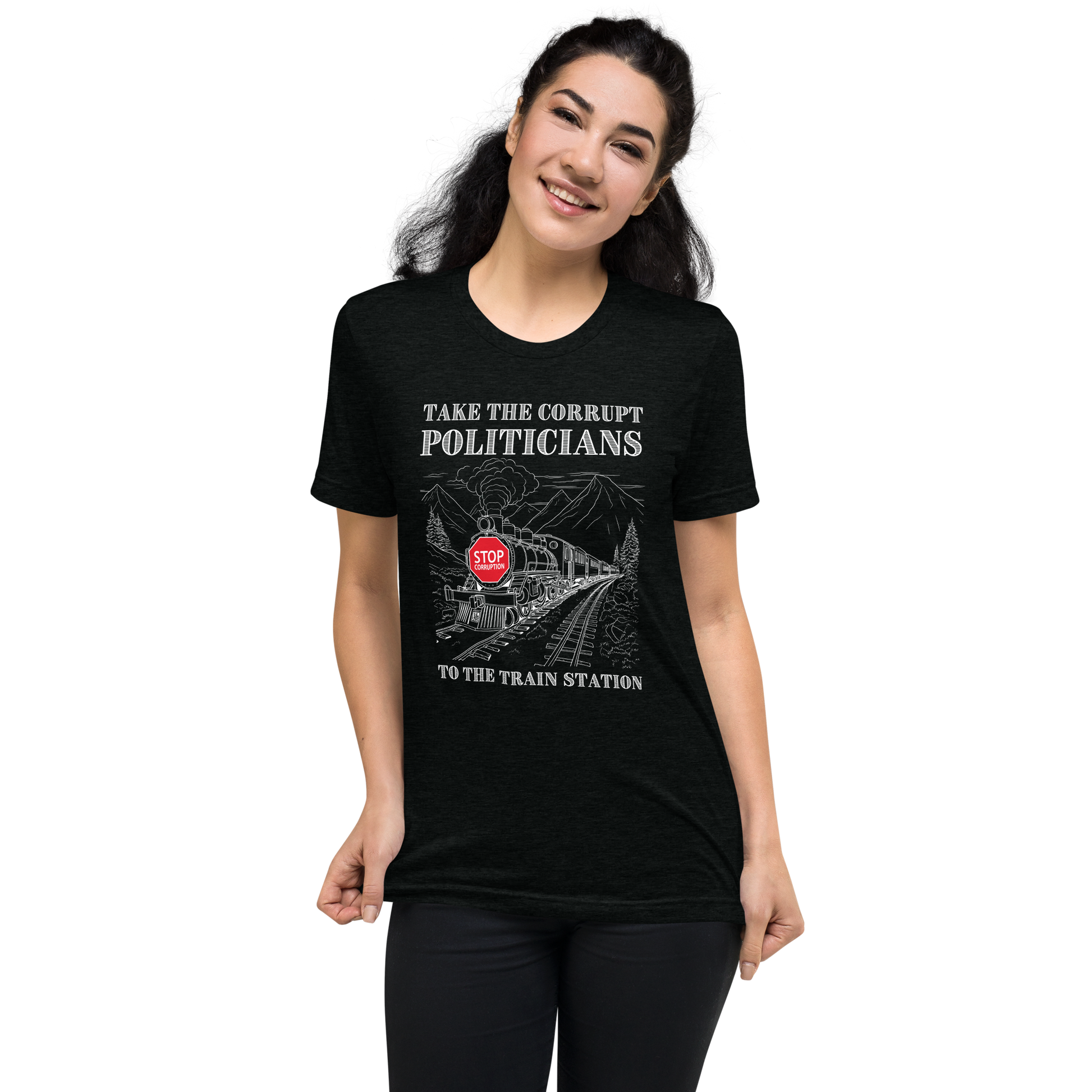 50% polyester, cotton, rayon black tri-blend tee